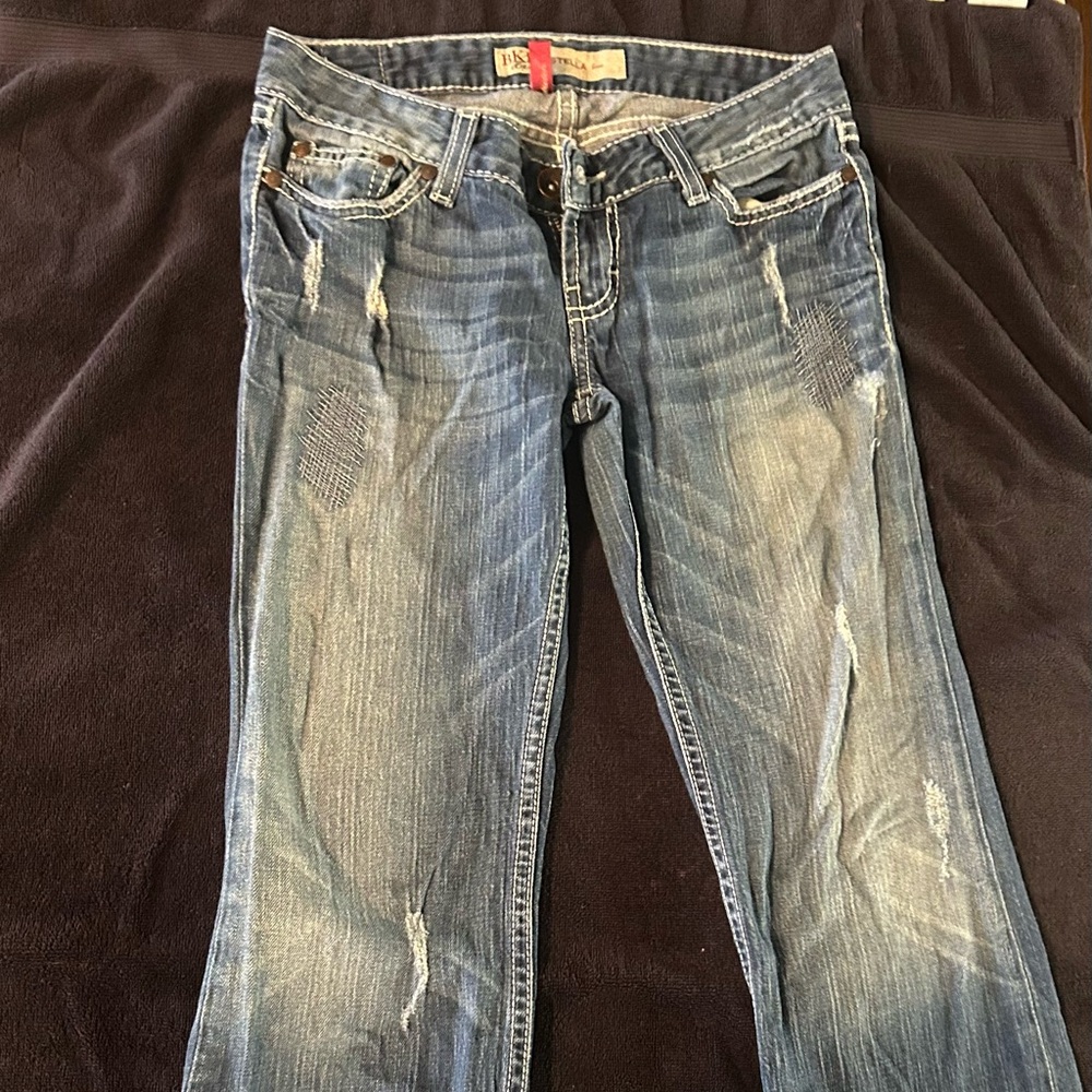 BKE Blue Distressed Straight Leg Jeans